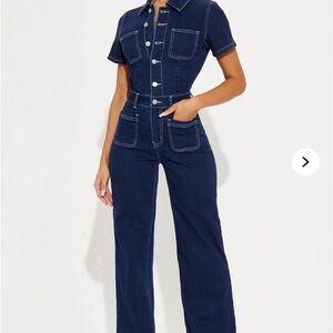 Fashion Nova Navy Blue Denim Overalls
